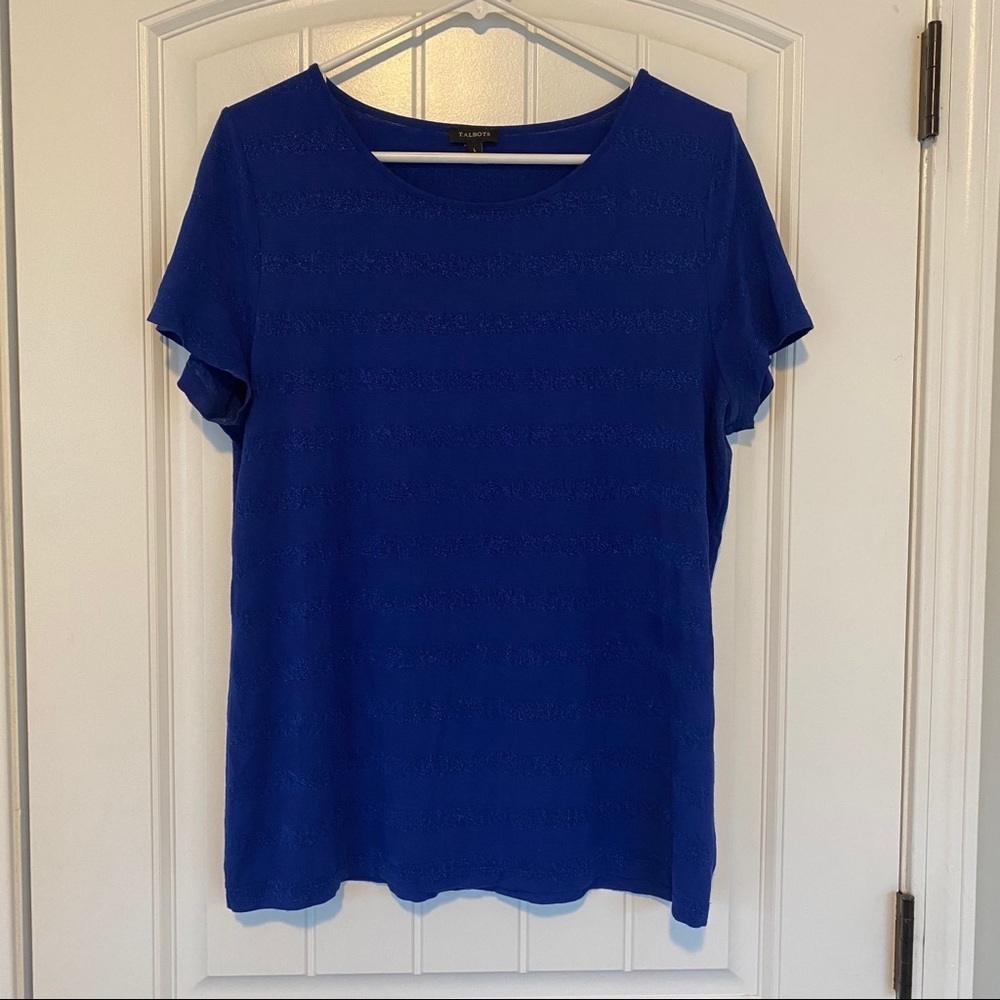 Talbots Blue Sparkly Short Sleeve Top Size Large